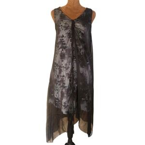 Simply Couture Asymmetrical Dress Dark Floral Size M Chiffon Layered Sleeveless